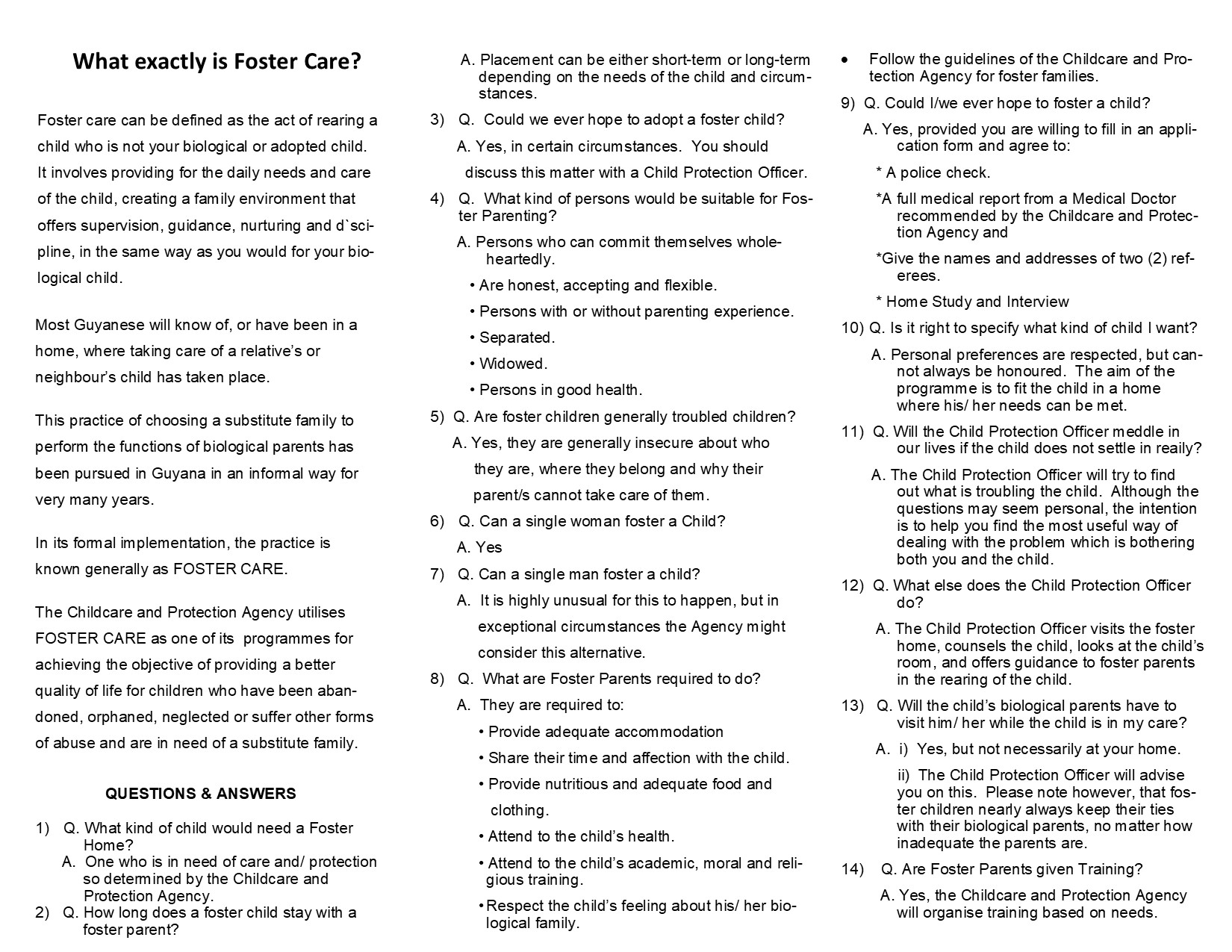 Foster Care pamphlet